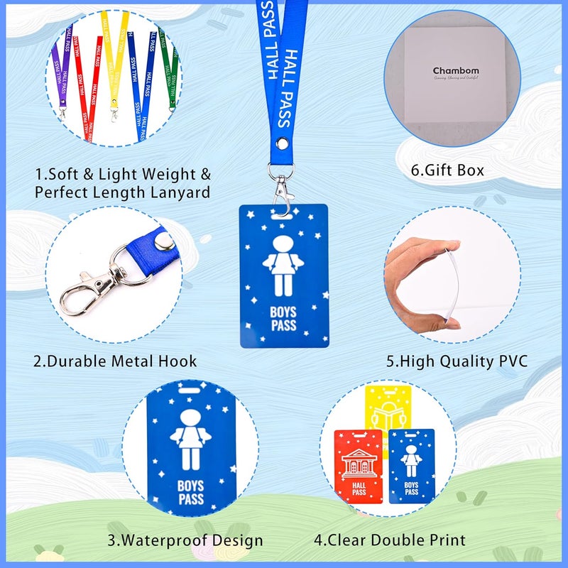 Chambom 6 Sets Hall Passes for Classrooms - Unbreakable PVC Hall Pass Lanyards, Classroom Passes for Bathroom, Hall, Library, Office and Nurse Classroom School Supplies Teacher Gifts - Image 3